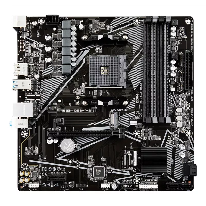 GIGABYTE A520M DS3H V2 pagrindinė plokštė – palaiko AMD Ryzen 5000 serijos AM4 procesorius, iki 4733 MHz DDR4 (OC), PCIe 3.0 x16, GbE LAN, USB 3.2 Gen 1