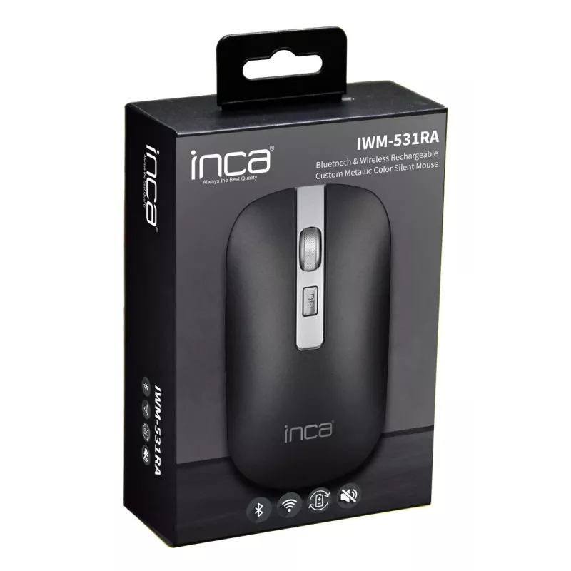 INCA Wireless pelė Iwm-531ra - Bluetooth & Rf Wireless 2.4GHz - 1600dpi - juoda/sidabrinė