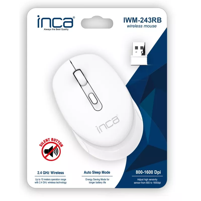 INCA belaidė pelė Iwm-243rb Candy Design - RF belaidė 2,4 GHz - 1600 dpi - balta
