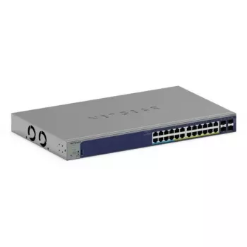 Valdomas Gigabit PoE jungiklis Netgear GS728TXUP — 24 × 10/100/1000 RJ-45, 128 Gbps, 1U, montuojamas stelaže