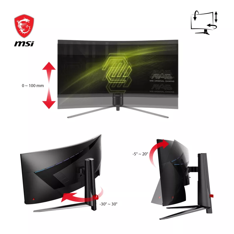 MSI MAG 345CQRDE kompiuterio monitorius 86,4 cm (34 col.) 3440 x 1440 pikselių „UltraWide Dual Quad HD“ juodos spalvos