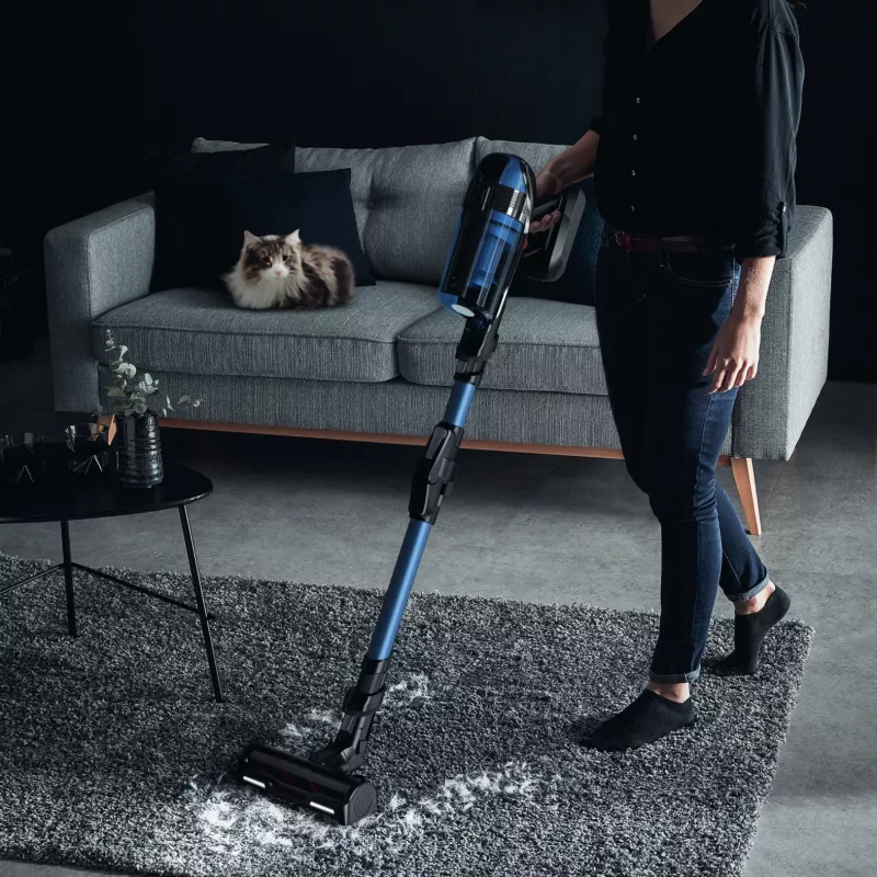 Rowenta RH98C0 2-in-1 lazdelinis dulkių siurblys, akumuliatorinis, sausas ir šlapias valymas, be maišelio, 0,9 l, 320 W, mėlyna, pilka