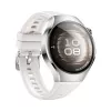 Išmanusis laikrodis HUAWEI WATCH 5 — apvalus 42 mm nerūdijančio plieno korpusas, 1,38 colio AMOLED, GPS, Bluetooth, 540 mAh baterija, smėlio spalvos korpusas su baltu dirželiu
