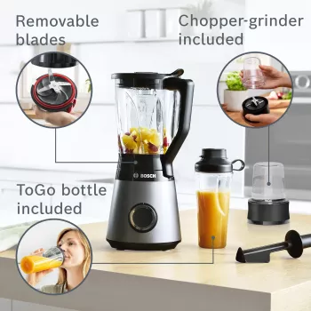 Bosch Serie 4 MMB6177S blenderis 1,5 L Stalo blenderis 1200 W Juoda, Sidabrinė