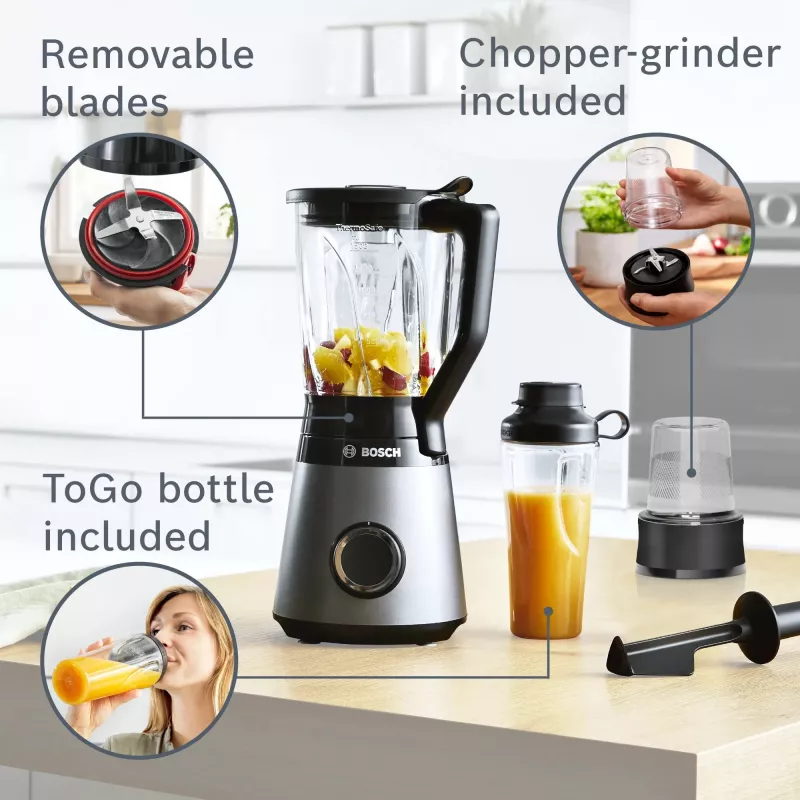 Bosch Serie 4 MMB6177S blenderis 1,5 L Stalo blenderis 1200 W Juoda, Sidabrinė