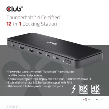 CLUB3D Thunderbolt™ 4 sertifikuota 12-in-1 prijungimo stotelė