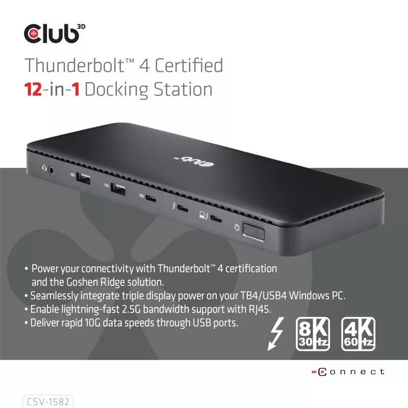 CLUB3D Thunderbolt™ 4 sertifikuota 12-in-1 prijungimo stotelė