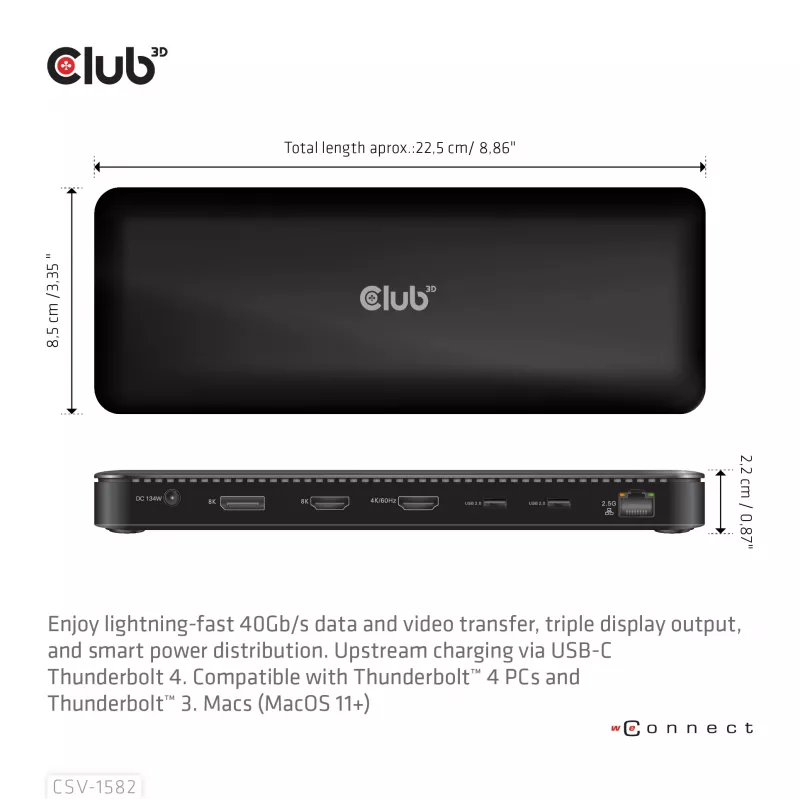 CLUB3D Thunderbolt™ 4 sertifikuota 12-in-1 prijungimo stotelė