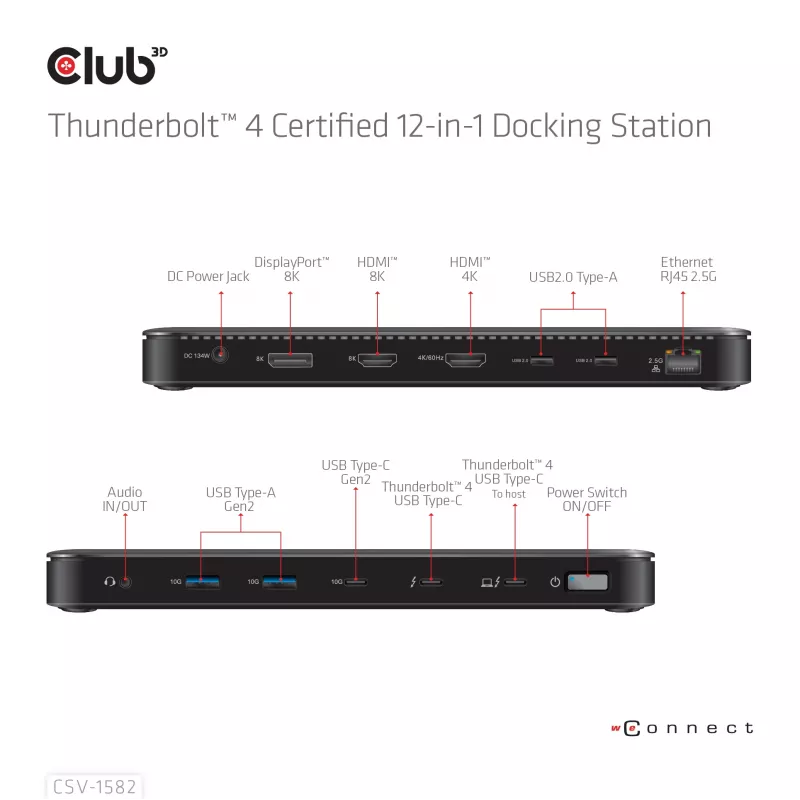 CLUB3D Thunderbolt™ 4 sertifikuota 12-in-1 prijungimo stotelė