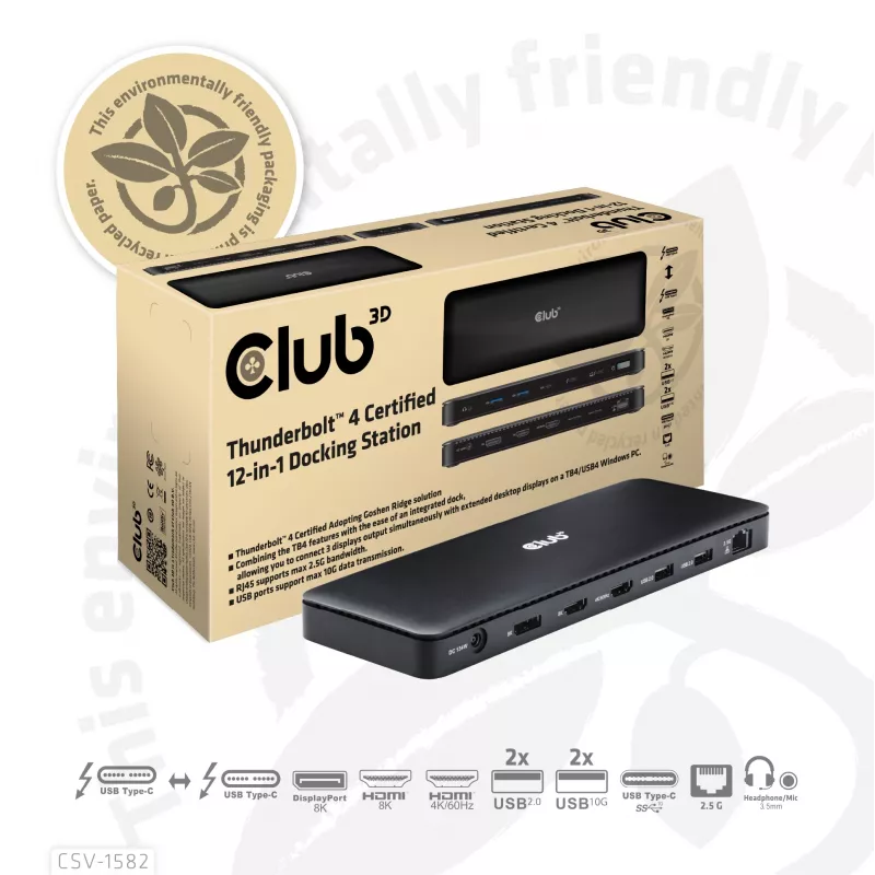 CLUB3D Thunderbolt™ 4 sertifikuota 12-in-1 prijungimo stotelė