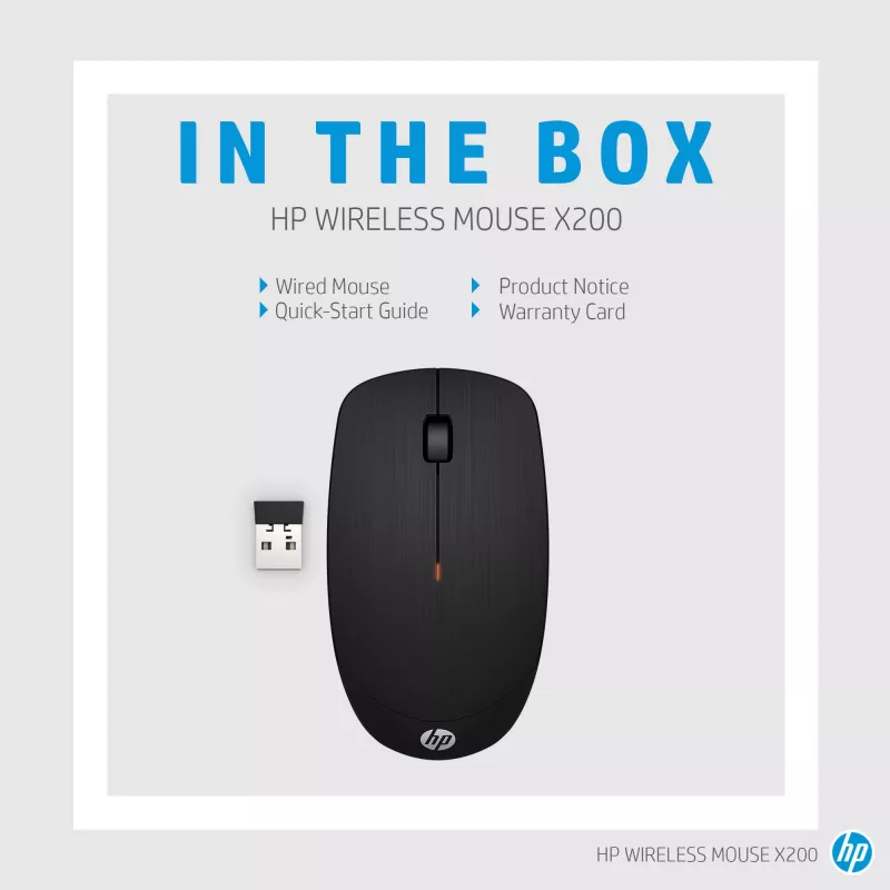 HP Wireless Mouse X200, ambidekstrinė, optinė, RF belaidė, 1600 DPI, juoda