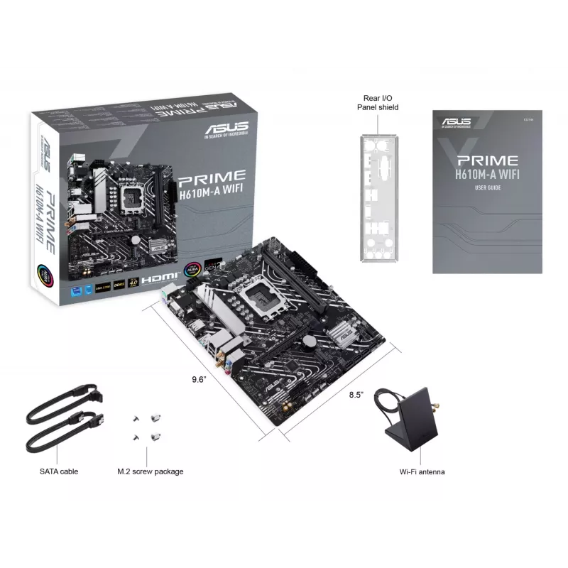 Motininė plokštė ASUS PRIME H610M-A WIFI — Intel H610, LGA 1700, micro ATX, DDR5, 2x DIMM, Wi‑Fi 5, 7.1 garso