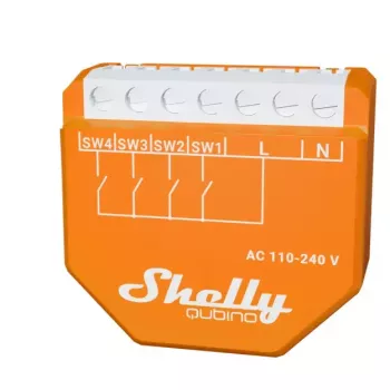 Išmanusis jungiklis „Shelly Qubino Wave i4“ – belaidis scenų valdiklis 110–240 V, 16 A, 50/60 Hz, oranžinis