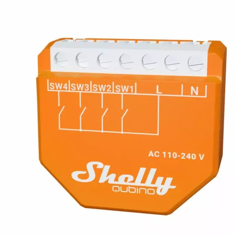 Išmanusis jungiklis „Shelly Qubino Wave i4“ – belaidis scenų valdiklis 110–240 V, 16 A, 50/60 Hz, oranžinis