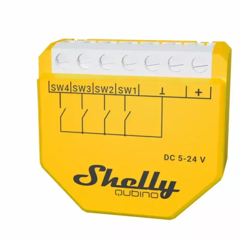 Smart Switch Shelly Qubino Wave i4 DC Geltonas Belaidis 5-24V