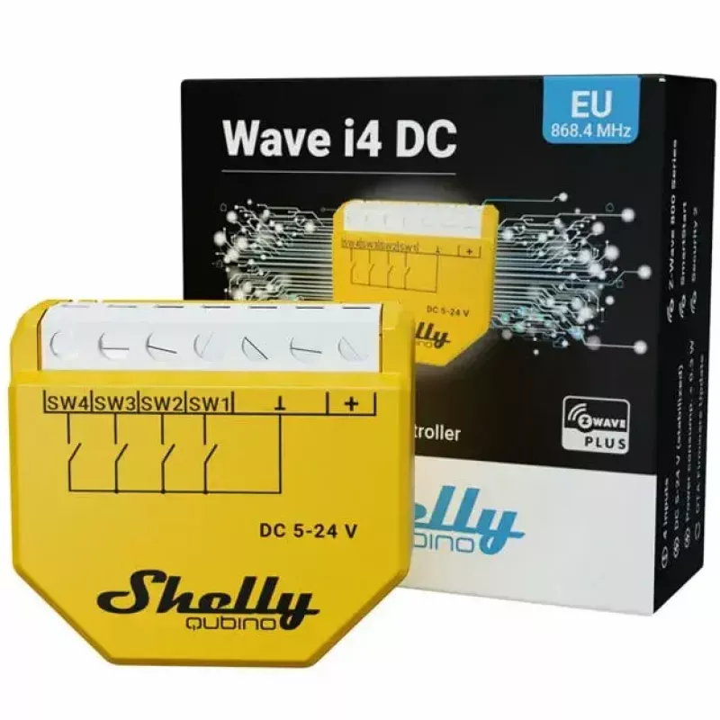 Smart Switch Shelly Qubino Wave i4 DC Geltonas Belaidis 5-24V