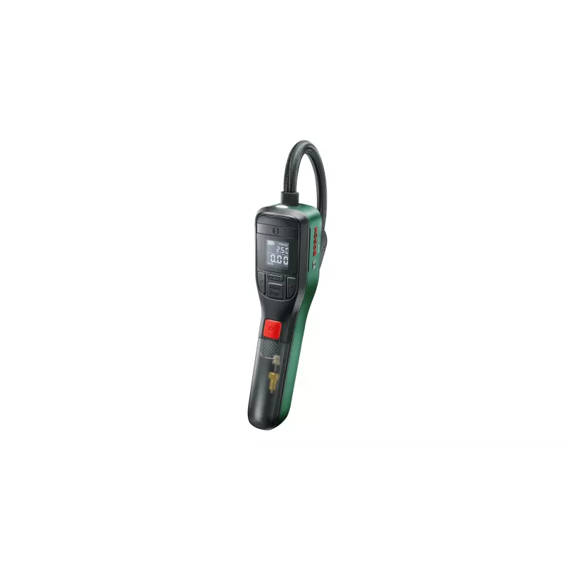 Elektrinis oro siurblys Bosch 0.603.947.000 — nešiojamas, įkraunamas, 10 bar (150–150 psi), 3000 mAh, USB‑C, 10 l/min, su žarna ir priedais