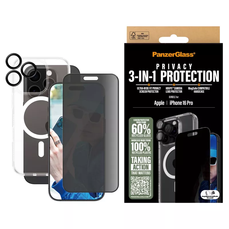 PanzerGlass 3-in-1 privatumo apsaugos rinkinys iPhone '24 6,3 colio Pro