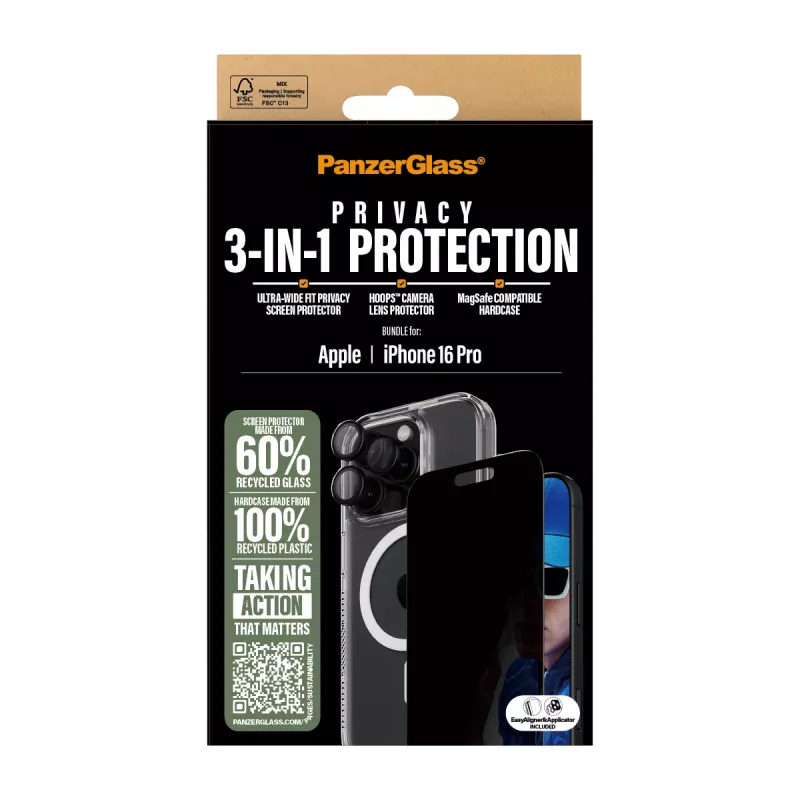 PanzerGlass 3-in-1 privatumo apsaugos rinkinys iPhone '24 6,3 colio Pro
