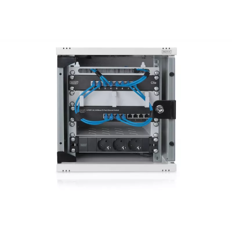 DIGITUS Wall Mounting Cabinet 254mm (10in) 6U Pilka (RAL 7035) glass door