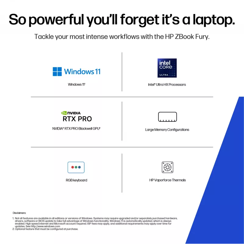 HP ZBook Fury G1i Intel Core Ultra 7 40,6 cm (16 colių) WUXGA 32 GB DDR5-SDRAM Wi-Fi 7 (802.11be) Windows 11 Pro AI darbo stotis, AI kompiuteris