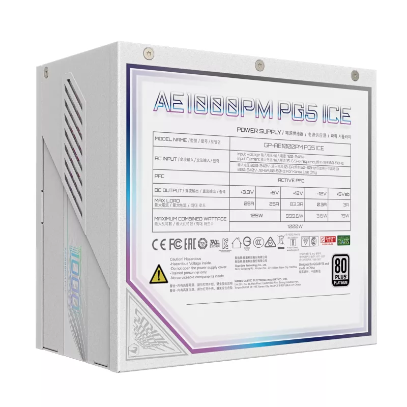 Maitinimo blokas GIGABYTE AORUS ELITE P1000W ATX 3.1 1000W 80 PLUS Platinum Fully-Modular White, 6x (6+2) PCIe, 8 SATA