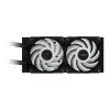 GIGABYTE AORUS WATERFORCE II 240 AIO skysčiu aušinamas procesoriaus aušintuvas – 2x120 mm ARGB ventiliatoriai, įstumiamas fiksavimo mechanizmas, DAISY-CHAIN, suderinamas su Intel LGA 1851 ir AMD AM5