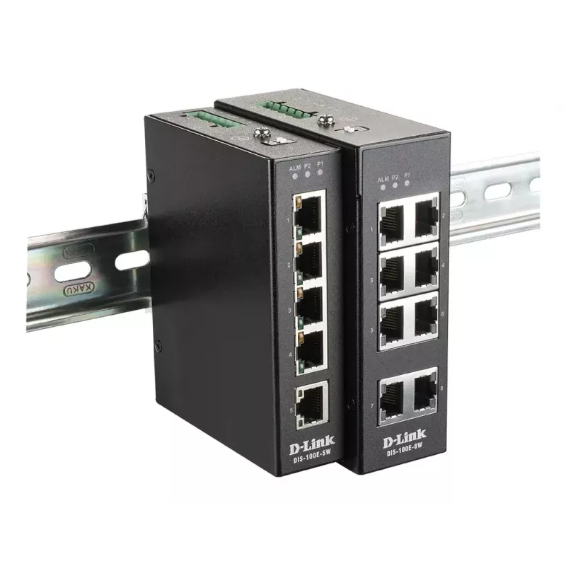 D-Link 5 prievadų nevaldomas pramoninis jungiklis su 5 x 10/100 BaseT(X) prievadais