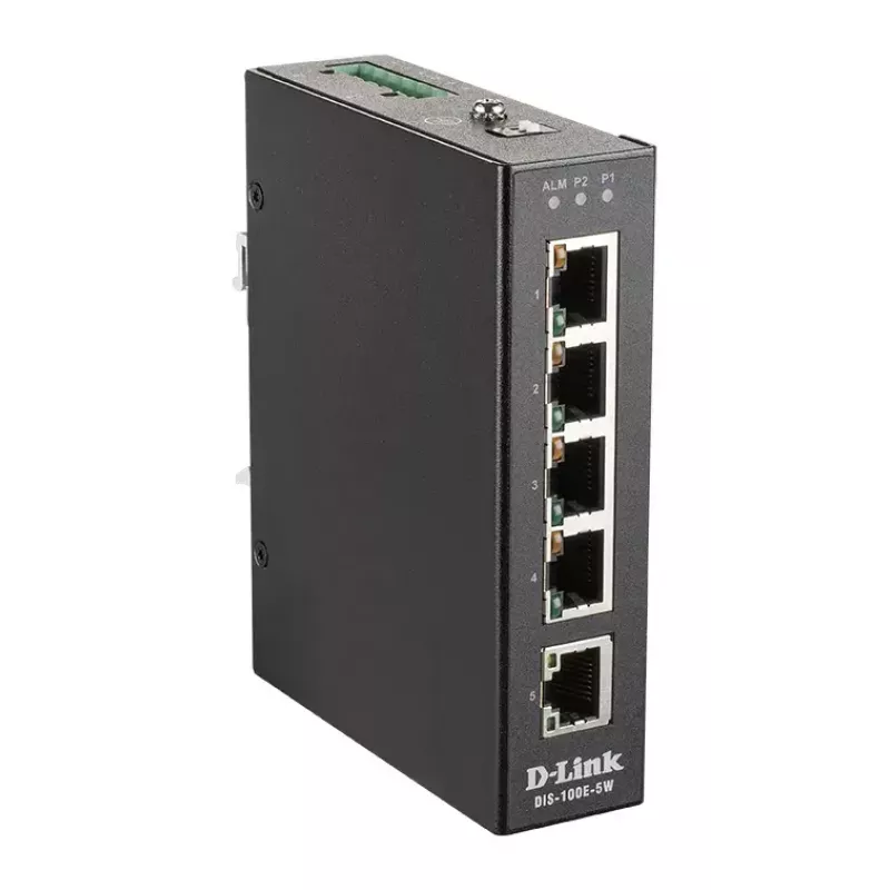 D-Link 5 prievadų nevaldomas pramoninis jungiklis su 5 x 10/100 BaseT(X) prievadais