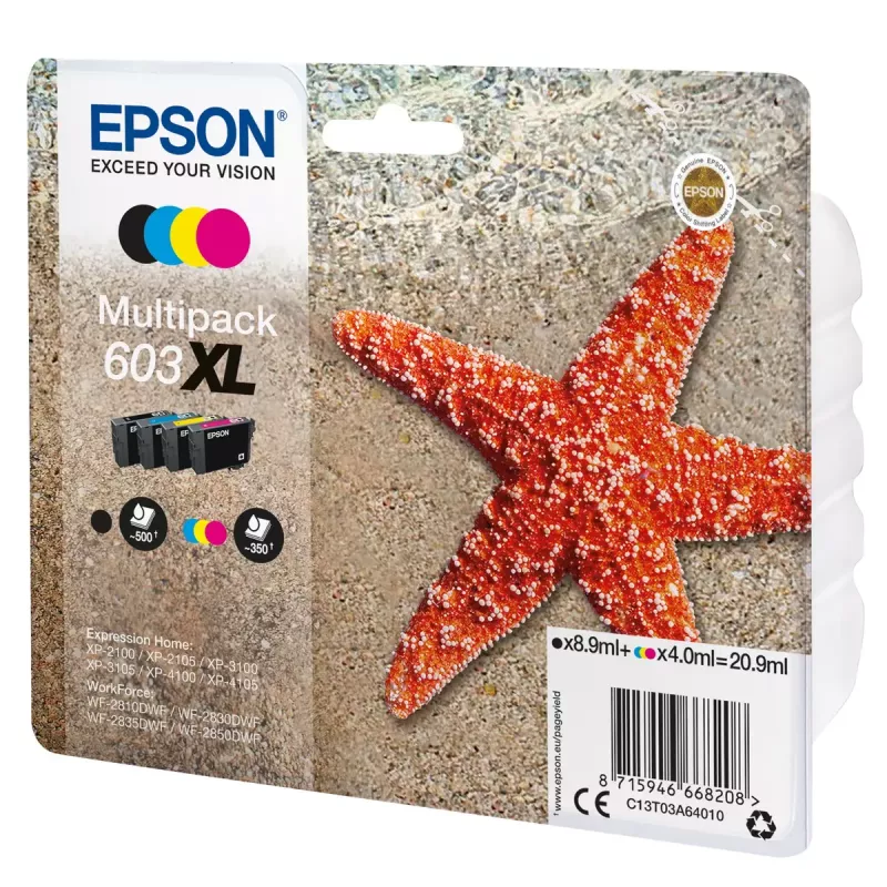 Epson C13T03A64020 rašalo kasetė 1 vnt. Originali High (XL) Yield juoda, žalsvai mėlyna, rausvai raudona, geltona