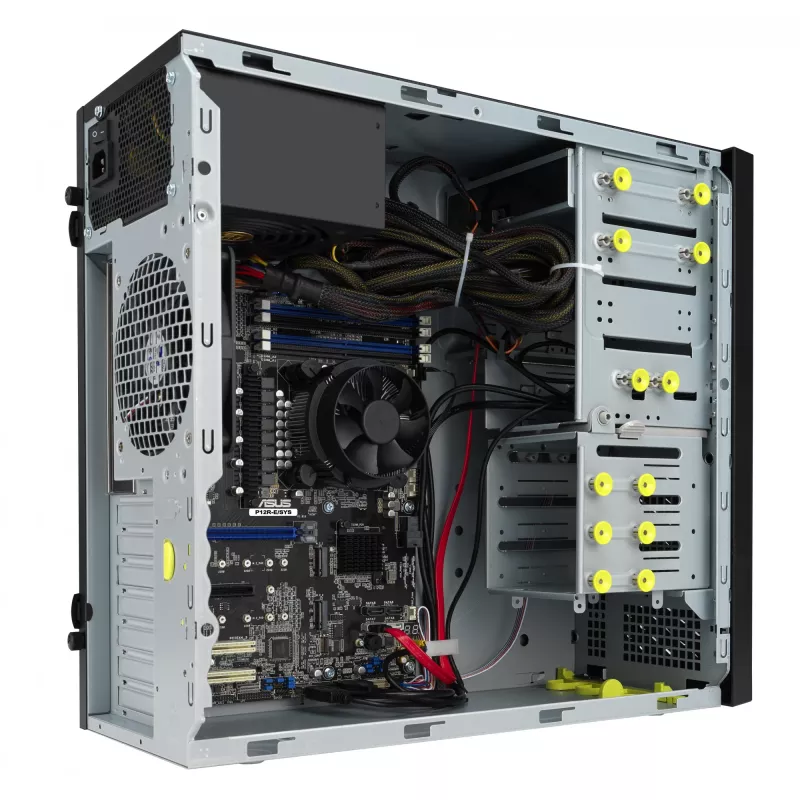 Kompiuterio korpusas ASUS TS100-E11-PI4 juodas su Intel C256 mikroschemų rinkiniu, LGA1200 palaikymu, 300W maitinimo šaltiniu