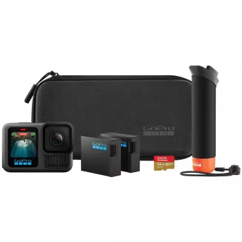Veiksmo kamera GoPro HERO13 Black rinkinys — 5.3K itin didelė raiška, 27,6 MP CMOS, 240 kadrų/s, 2,27 colio LCD, 2x skaitmeninis priartinimas, stereo WAV garsas