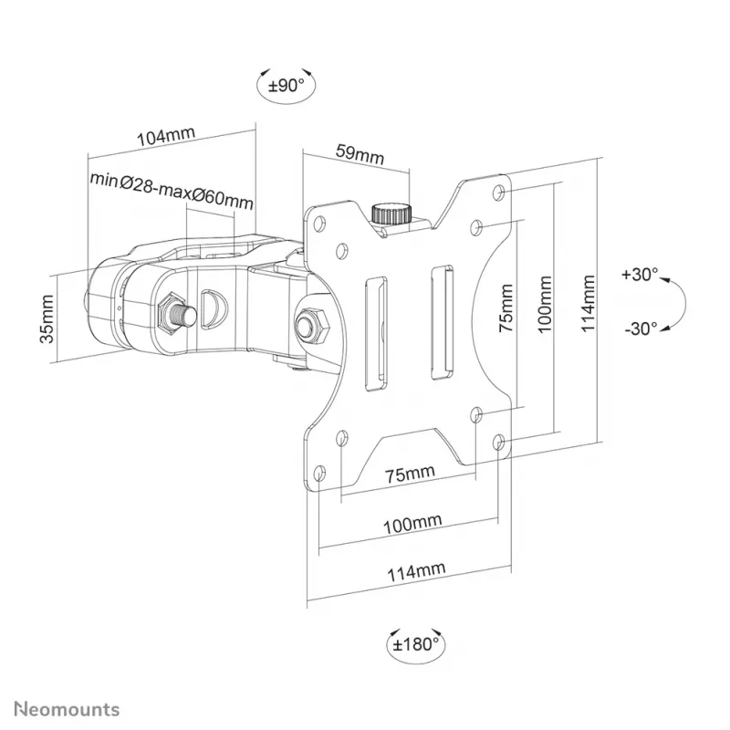 Neomounts FL40-430BL11 TV stulpo laikiklis 17-32 col. - skersmuo 28-60 mm