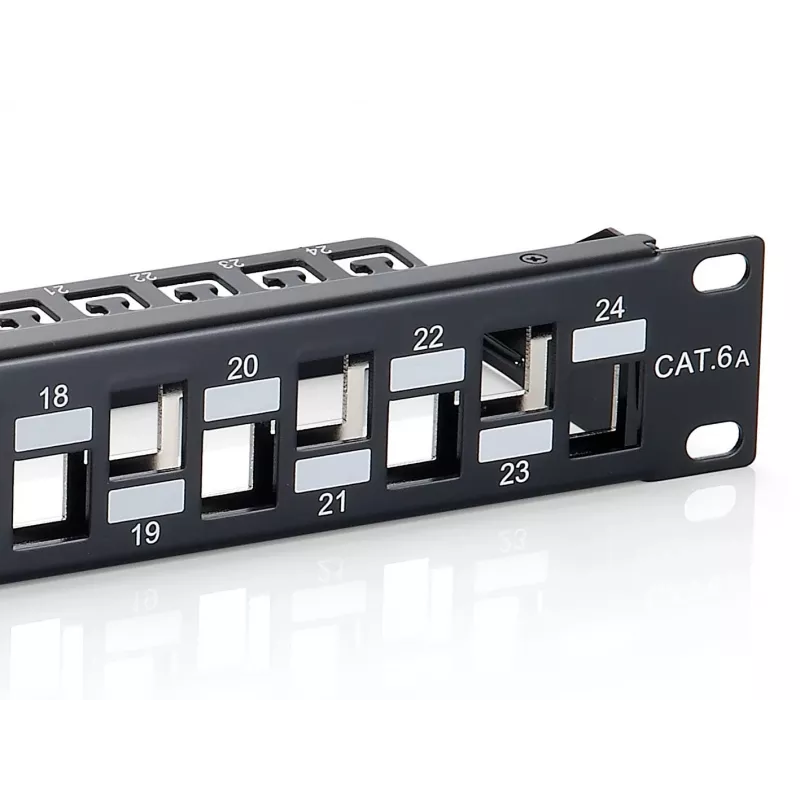 Equip 24 prievadų Keystone Cat.6A ekranuotas pataisų skydas, juodas