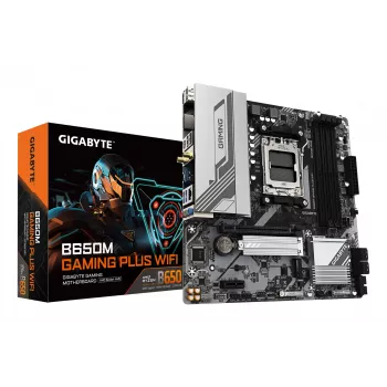 GIGABYTE B650M GAMING PLUS WIFI Motininė plokštė – AMD Ryzen 9000 procesoriams, 5+2+2 fazių VRM, iki 8000MHz DDR5, 2xPCIe 4.0 M.2, 2.5GbE LAN, WIFI 6E, USB 3.2 Gen 1