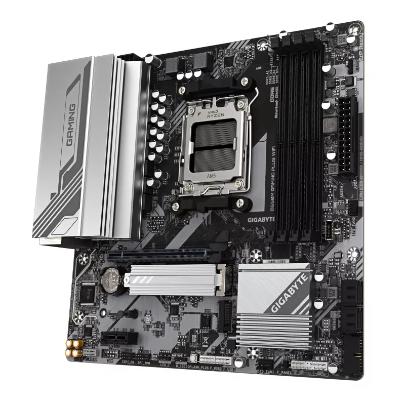 GIGABYTE B650M GAMING PLUS WIFI Motininė plokštė – AMD Ryzen 9000 procesoriams, 5+2+2 fazių VRM, iki 8000MHz DDR5, 2xPCIe 4.0 M.2, 2.5GbE LAN, WIFI 6E, USB 3.2 Gen 1