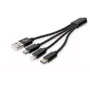 DIGITUS USB įkrovimo laidas USB A - Lightning+micro B+Type-C M/M/M/M 15cm 3 viename laidas, medvilnė, CE, juodas