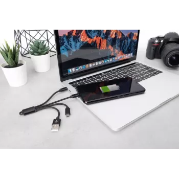 DIGITUS USB įkrovimo laidas USB A - Lightning+micro B+Type-C M/M/M/M 15cm 3 viename laidas, medvilnė, CE, juodas
