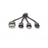 DIGITUS USB įkrovimo laidas USB A - Lightning+micro B+Type-C M/M/M/M 15cm 3 viename laidas, medvilnė, CE, juodas