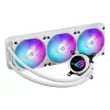 Skysčio aušinimo rinkinys ASUS ROG Strix LC III 360 ARGB White Edition — 360 mm radiatorius, 3x 120 mm ARGB ventiliatoriai, LCD ekranas, varinis pagrindas