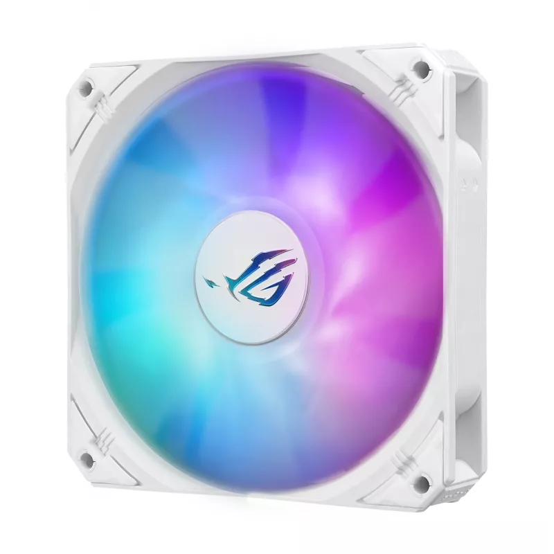 Skysčio aušinimo rinkinys ASUS ROG Strix LC III 360 ARGB White Edition — 360 mm radiatorius, 3x 120 mm ARGB ventiliatoriai, LCD ekranas, varinis pagrindas