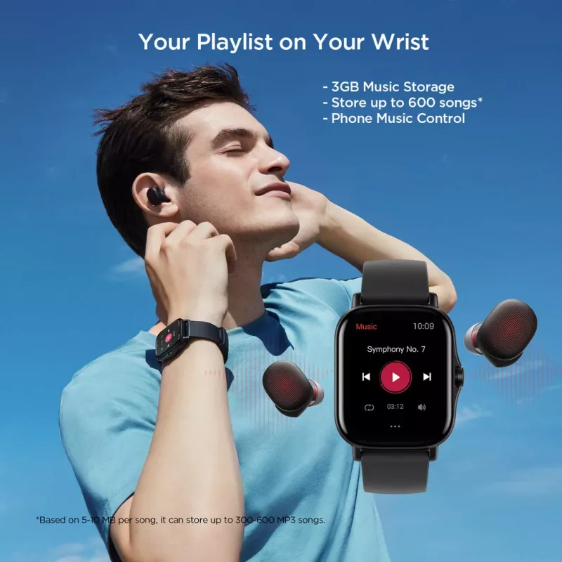 Amazfit GTS 2 4.19 cm (1.65 colio) AMOLED 43 mm Skaitmeninis 348 x 442 pikselių Liečiamas ekranas Juoda Wi-Fi GPS (palydovas)
