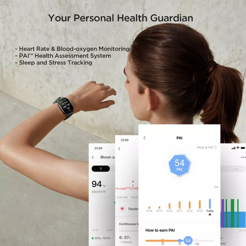 Amazfit GTS 2 4.19 cm (1.65 colio) AMOLED 43 mm Skaitmeninis 348 x 442 pikselių Liečiamas ekranas Juoda Wi-Fi GPS (palydovas)
