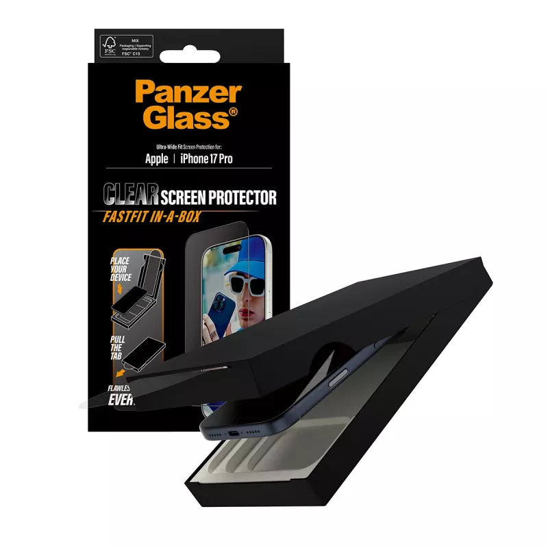 PanzerGlass ® Ekrano apsauga iPhone 17 Pro | Ultra-Wide Fit su FASTFIT IN-A-BOX