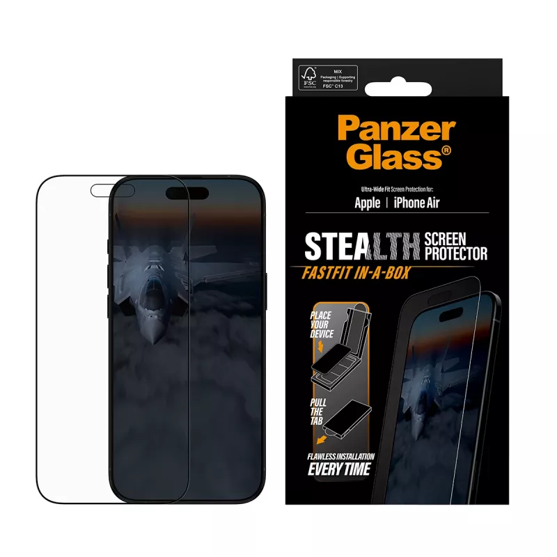 PanzerGlass® Stealth ekrano apsauga iPhone Air | Ultra-Wide Fit su FASTFIT IN-A-BOX