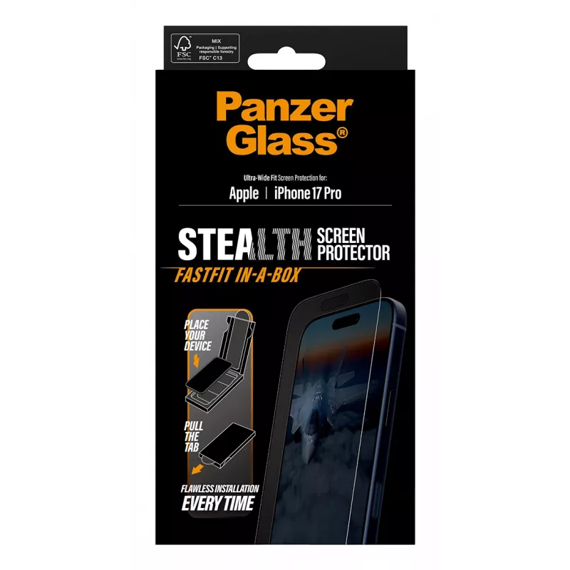 PanzerGlass ® Stealth Screen Protector iPhone 17 Pro | Ultra-Wide Fit su FASTFIT IN-A-BOX