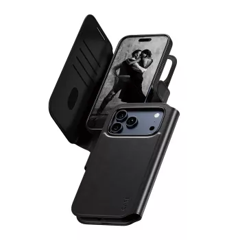 Apsauginis dviejų viename piniginės dangtelis PanzerGlass CARE Feature Case Tango su MagSafe, skirtas iPhone 17 Pro Max, juodas