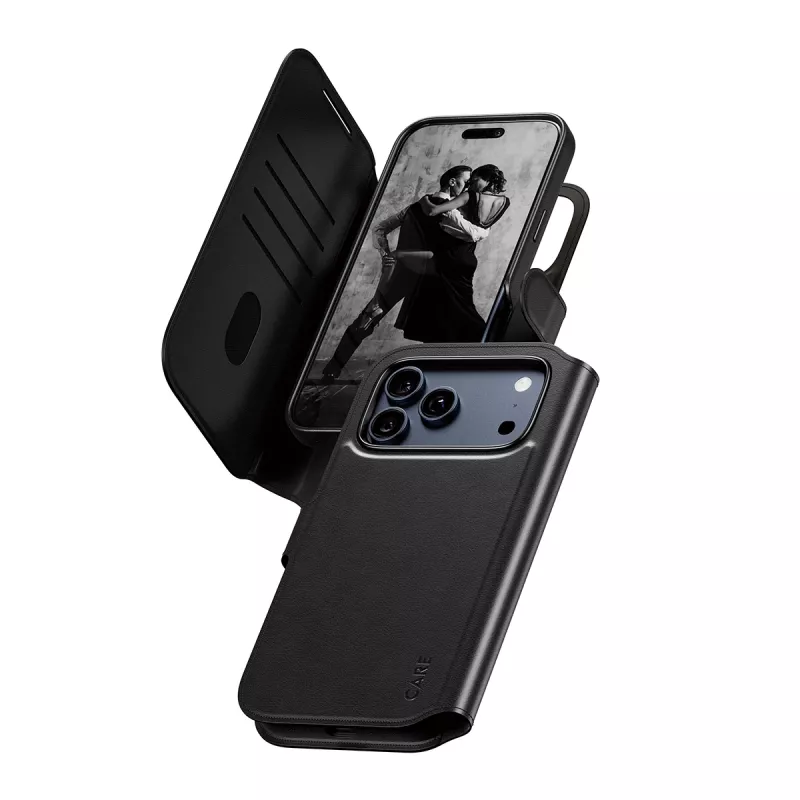 Apsauginis dviejų viename piniginės dangtelis PanzerGlass CARE Feature Case Tango su MagSafe, skirtas iPhone 17 Pro Max, juodas