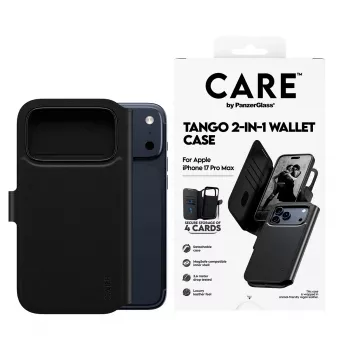 Apsauginis dviejų viename piniginės dangtelis PanzerGlass CARE Feature Case Tango su MagSafe, skirtas iPhone 17 Pro Max, juodas