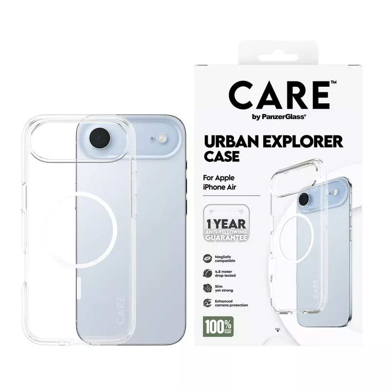 PanzerGlass CARE by Flagship Case Urban Explorer skaidrus Baltas MagSafe iPhone 17 Air dėklas